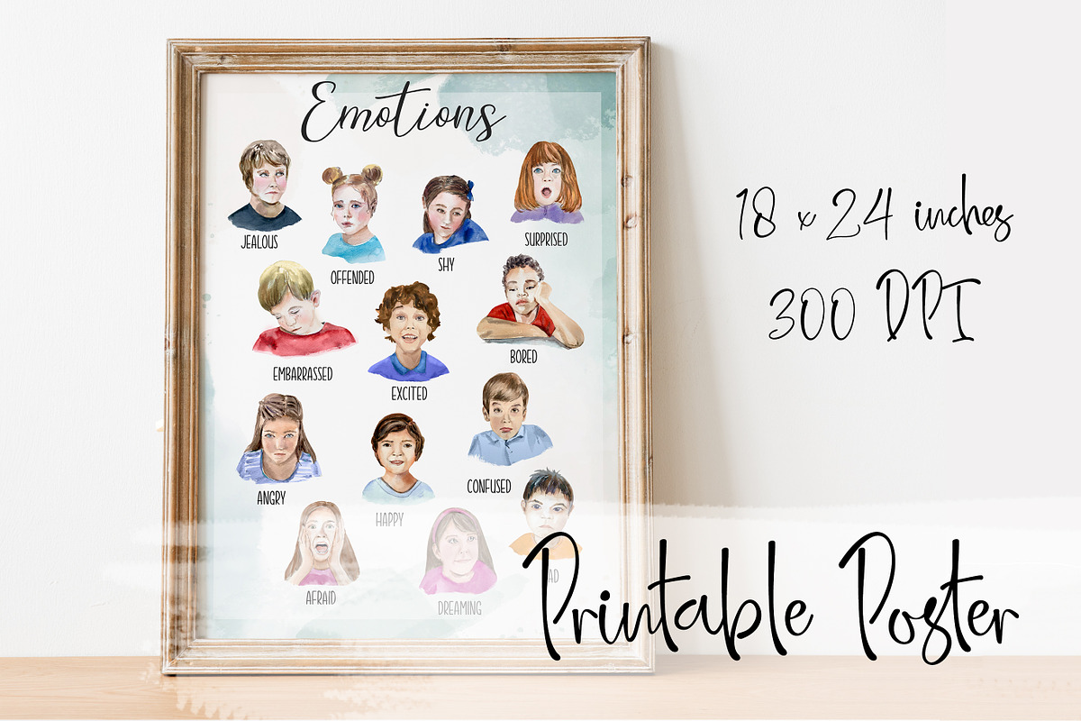 Kids Emotions - Watercolor Set, an Education Illustration by Tati Bordiu (Photo 5 of 5)