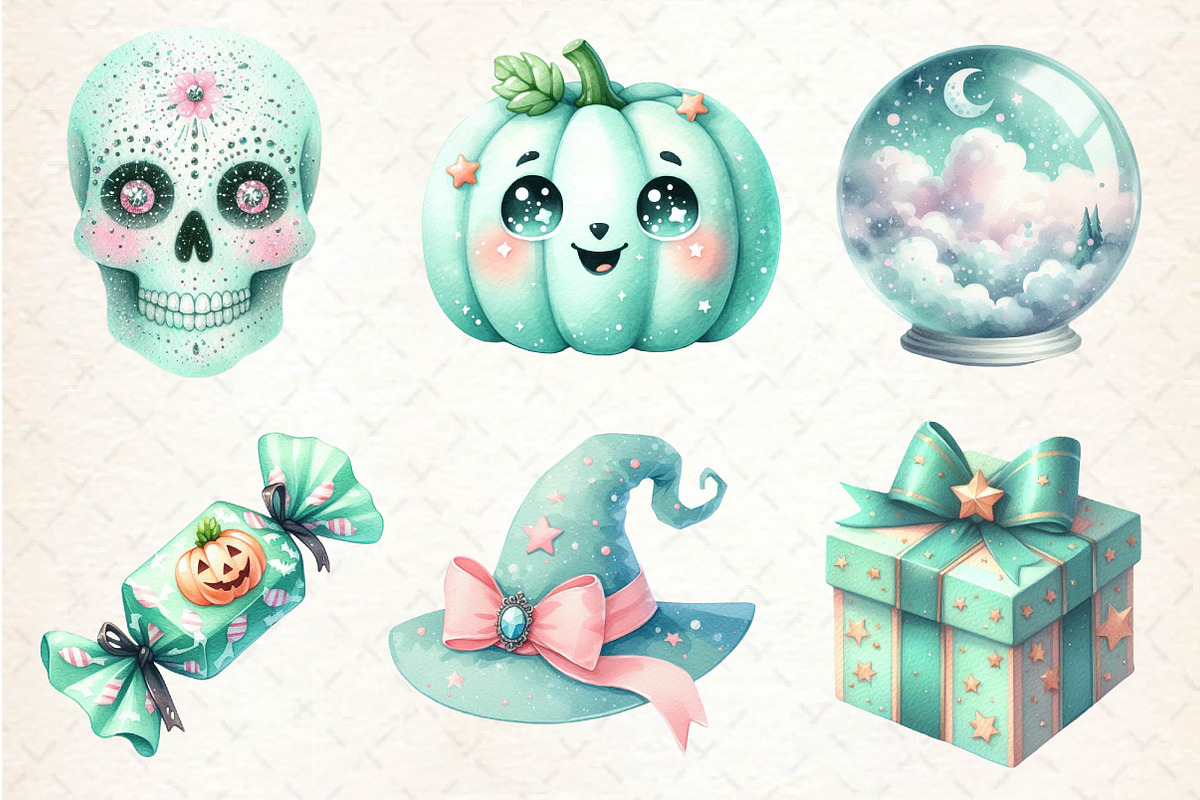 Pastel Mint Halloween Clipart, an Illustration by Dream Creation (Photo 3 of 7)
