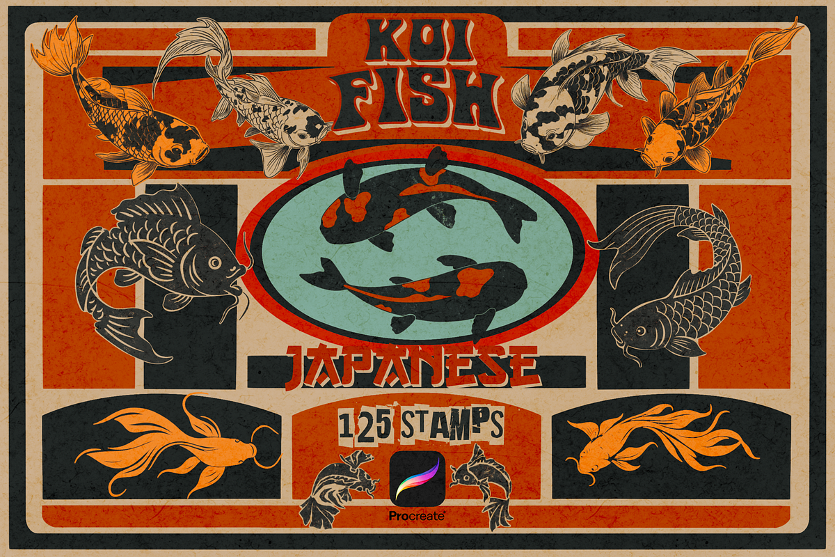 Japanese koi fish stamps Procreate, a Brush Add-On by TheWhiteCatLab (Photo 1 of 3)