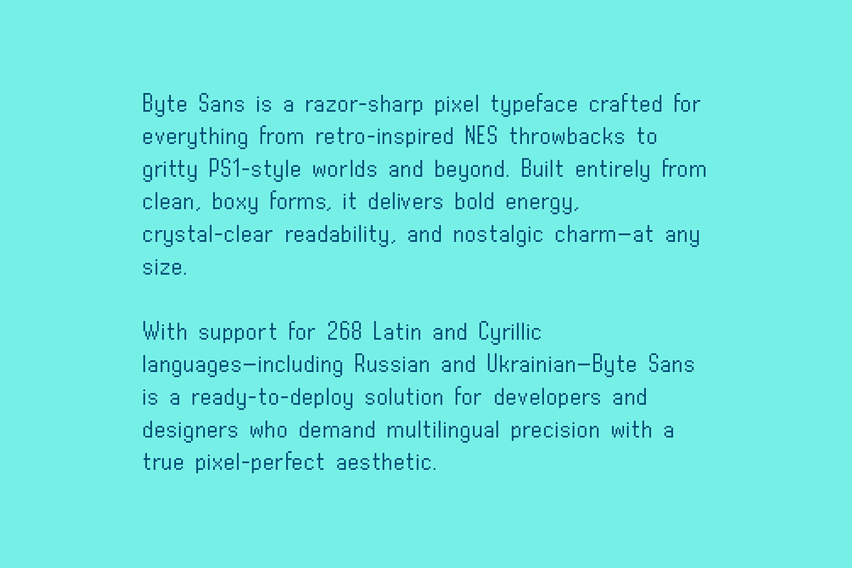 Byte Sans Pixel Font Family, a Font by alpercakici (Photo 11 of 13)