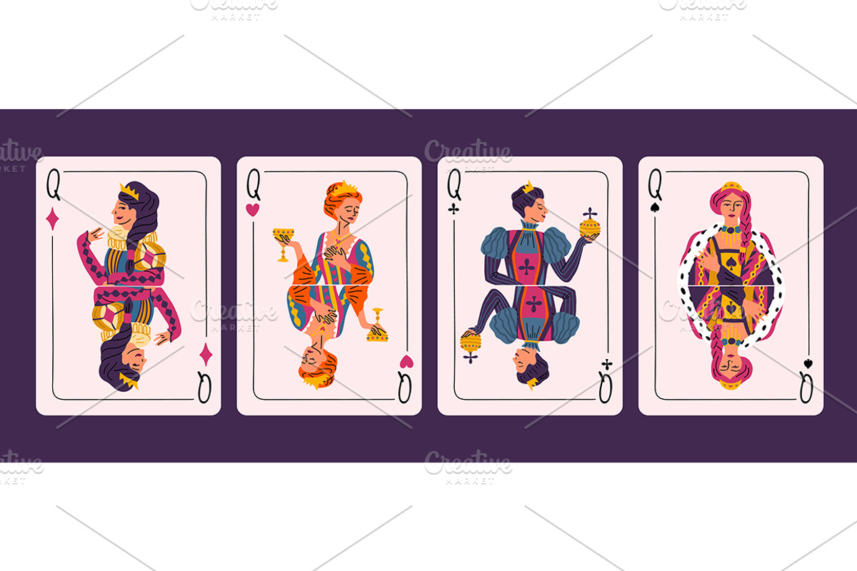 Cartoon Queens Playing Cards Set, an Object Graphic by Bigmouse_art