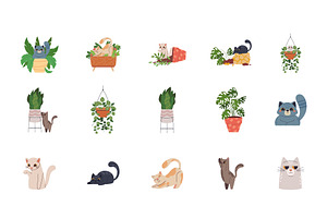 Cats & Houseplants Illustration Set, a Templates & Theme by studiogstock
