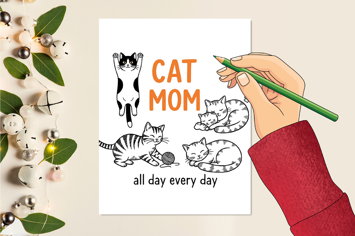 Funny Cat Mom Sublimation PNG, an Animal Illustration by Rose Art (Photo 2 of 4)