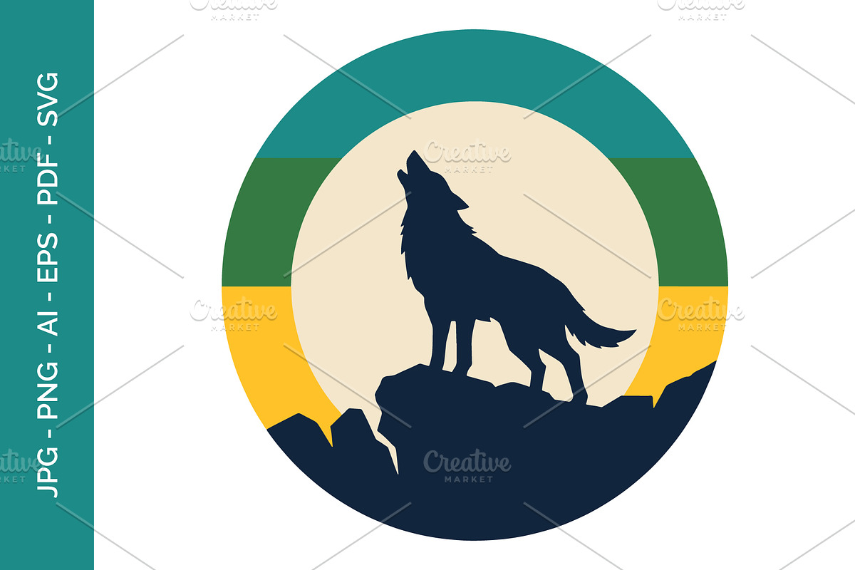 Wolf howling on rocky ledge vector, an Object Illustration by nandinigraphics (Photo 1 of 3)