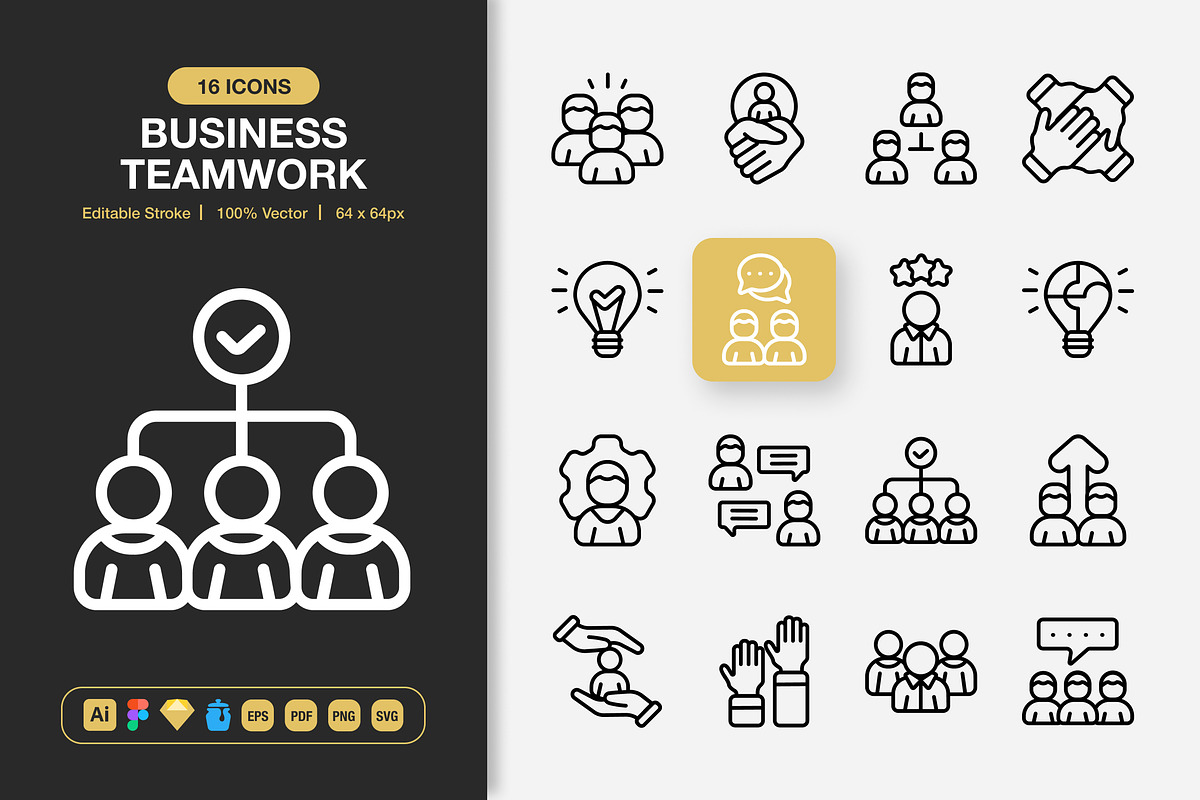 Business Teamwork Icons, an Outline Icon by Spacepixel Creative