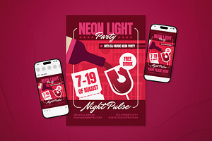 Neon Light Party Event Flyer Set, a Flyer Template by The Good Store