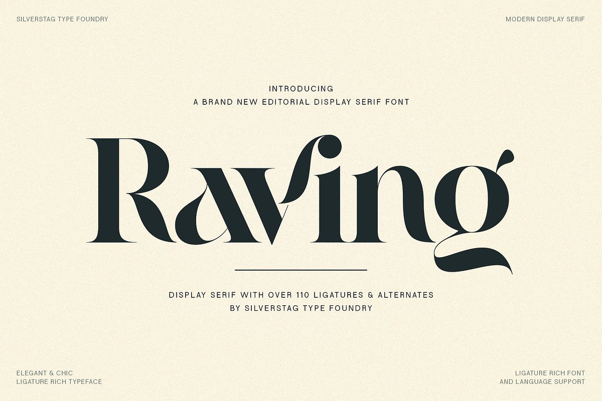 Raving Display Editorial Serif Font, a Serif Font by SilverStag Type Foundry (Photo 1 of 30)