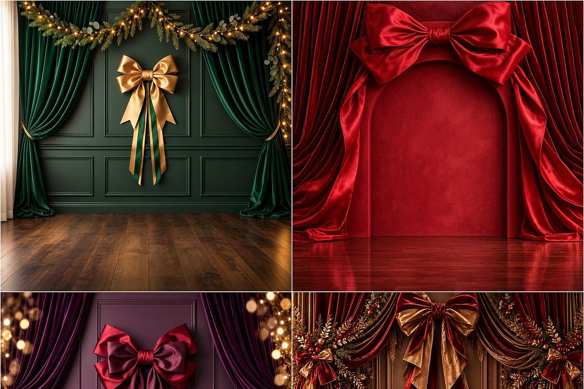 Luxury Velvet Bow Christmas Backdrop, a Background Graphic by Walllow Creatives (Photo 1 of 3)
