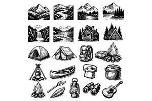 Camping Outdoor  Icons, an Object Graphic by RT Studio