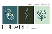 INKED SEALIFE hand drawn vector set, an Animal Illustration by Lena Nikolaeva (Thumbnail 9 of 11)