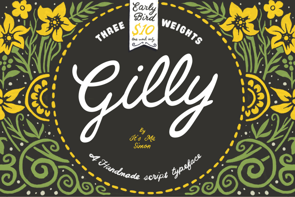 Gilly handmade script font with alternates