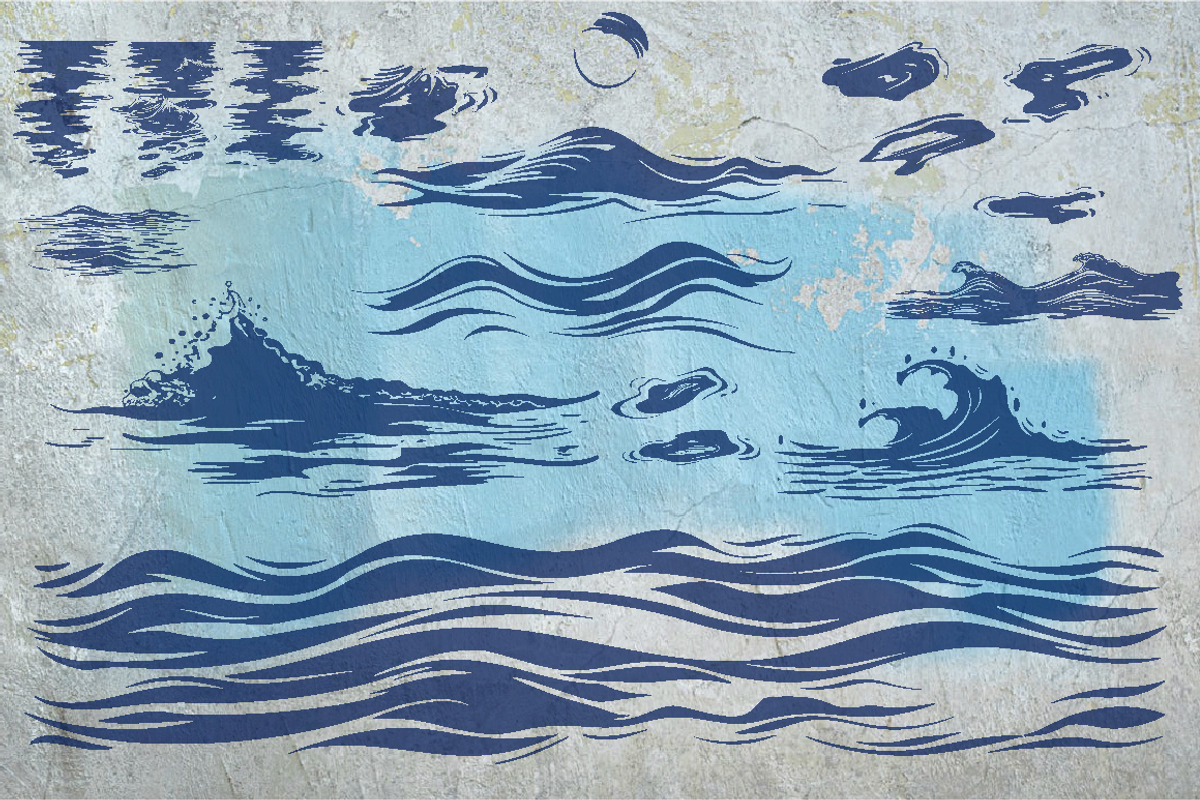 70+ Water Waves Silhouette, a Decorative Illustration by jongcreative