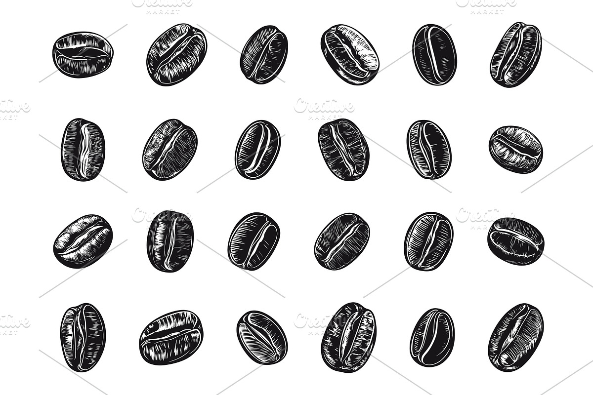 Coffee Beans Hand-Drawn Linocut, a Food Illustration by LadadikArt