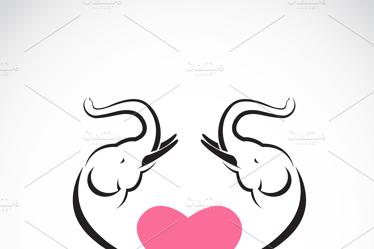 Vector of elephant and heart., an Outline Icon by yod67