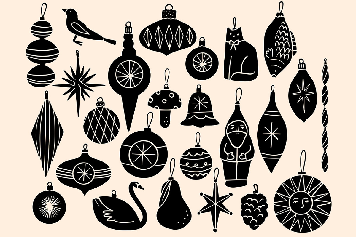 Christmas Ornaments Linocut Bundle, an Illustration by ClayStudio (Photo 2 of 8)