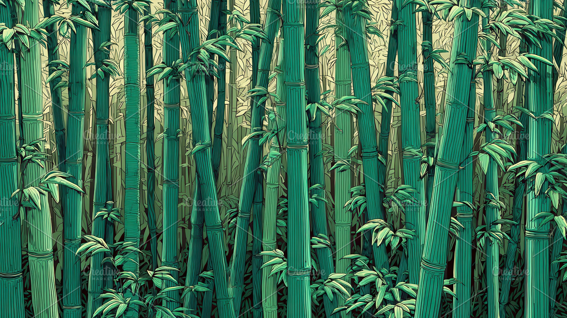 Tall bamboo stalks rise prominently, a Photo by Pavel_design