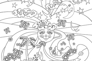 Coloring Page Groovy Rainbow 70s