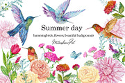 Tropical Birds Hummingbird Flowers, an Illustration by MitrushovaArt (Thumbnail 1 of 5)