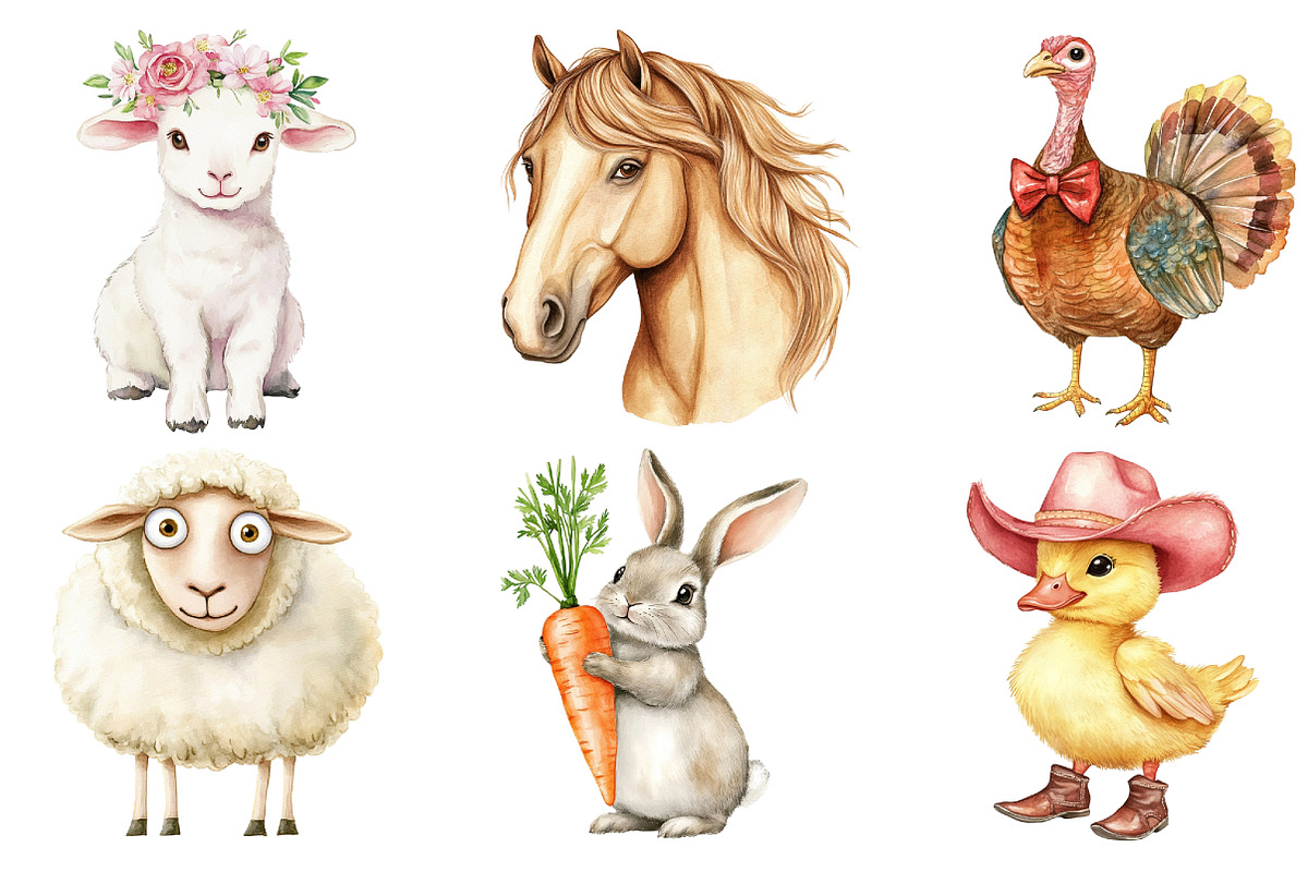 Cute Funny Farm Animals Clipart Farm, an Illustration by DreamArtGraphic (Photo 3 of 4)
