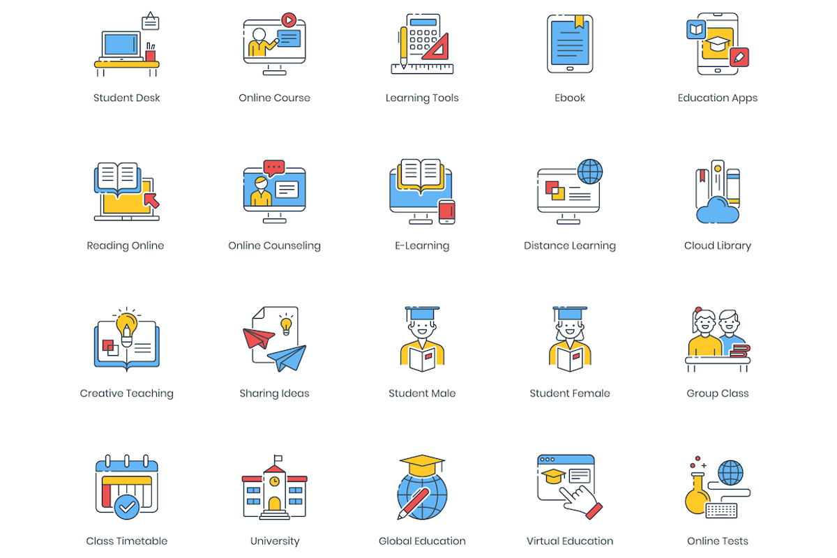 100 Online Education Icons, an Outline Icon by Flat Icons (Photo 2 of 6)