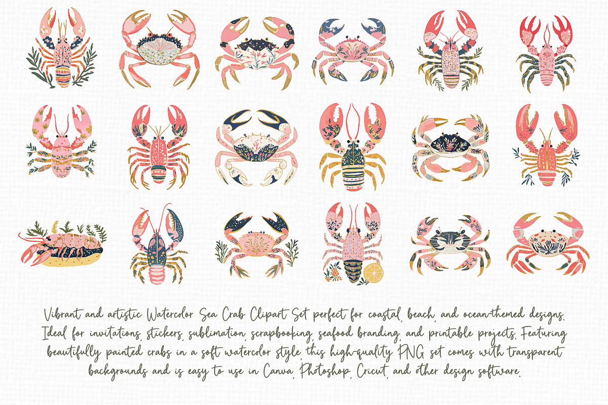 Watercolor Sea Crab Clipart Set, an Illustration by Libby Wishes (Photo 3 of 8)