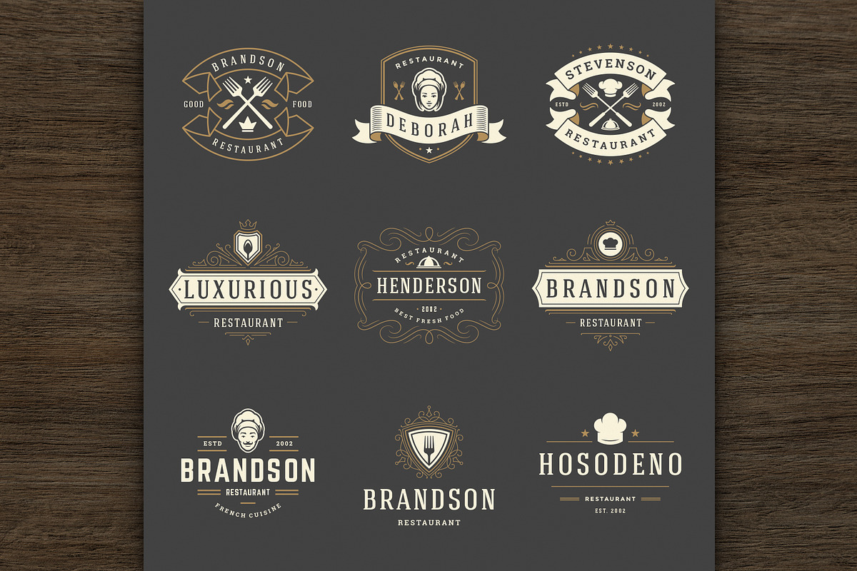 36 Restaurant Logos and Badges, a Branding & Logo Template by Vasya Kobelev (Photo 5 of 16)