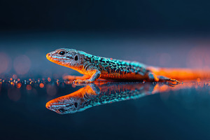 Vibrant close-up of a colorful lizard, an Animal Photo by AlyaAnd
