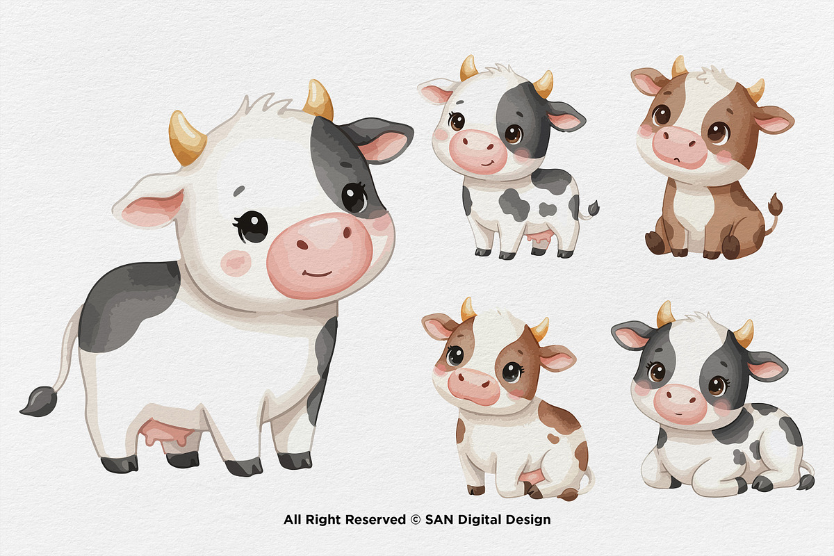 15 Bundle Watercolor Baby Cow Milk, an Animal Illustration by Morspective (Photo 7 of 8)