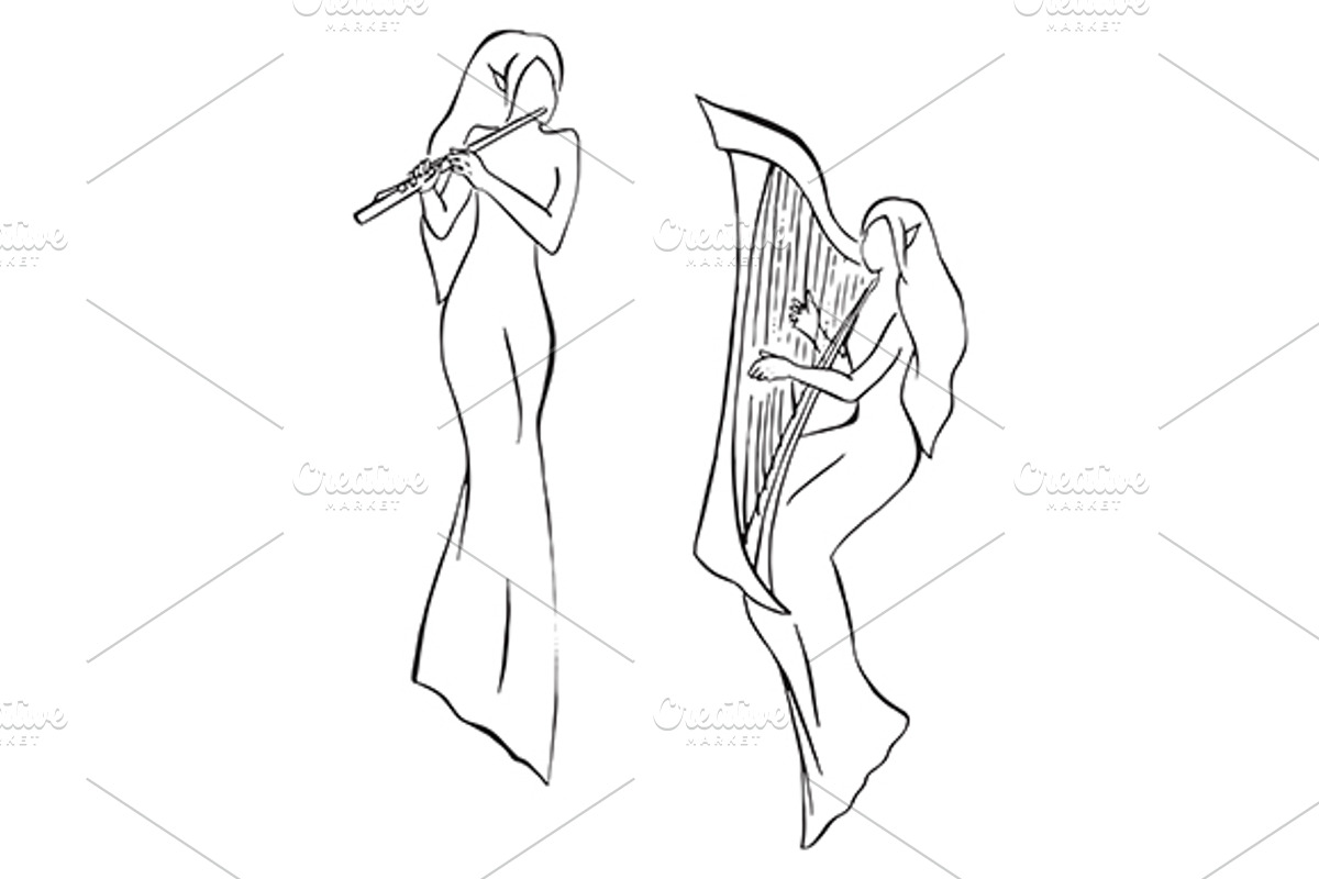 Elf minstrel musician sketch vector, a Decorative Illustration by Art By Silmairel