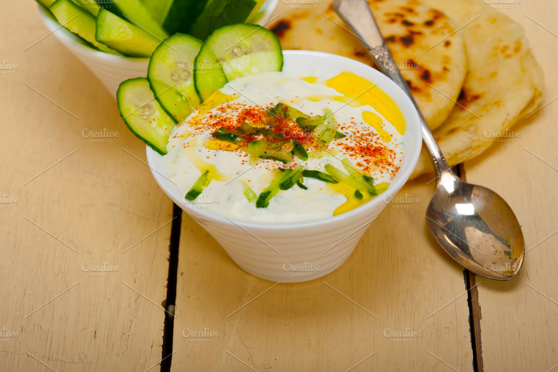 Arab middle east goat yogurt and cucumber salad, a Food & Drink Photo by keko64