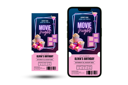 Movie Night Birthday Invitation, an Invitation Template by Earth5168
