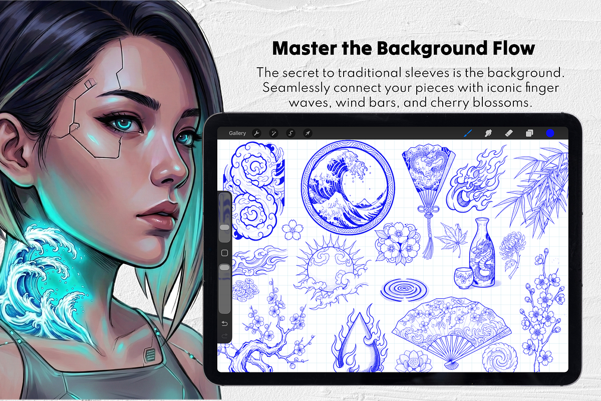 250 Japanese Tattoo Procreate Stamps, a Brush Add-On by Selentaori Studio (Photo 9 of 11)
