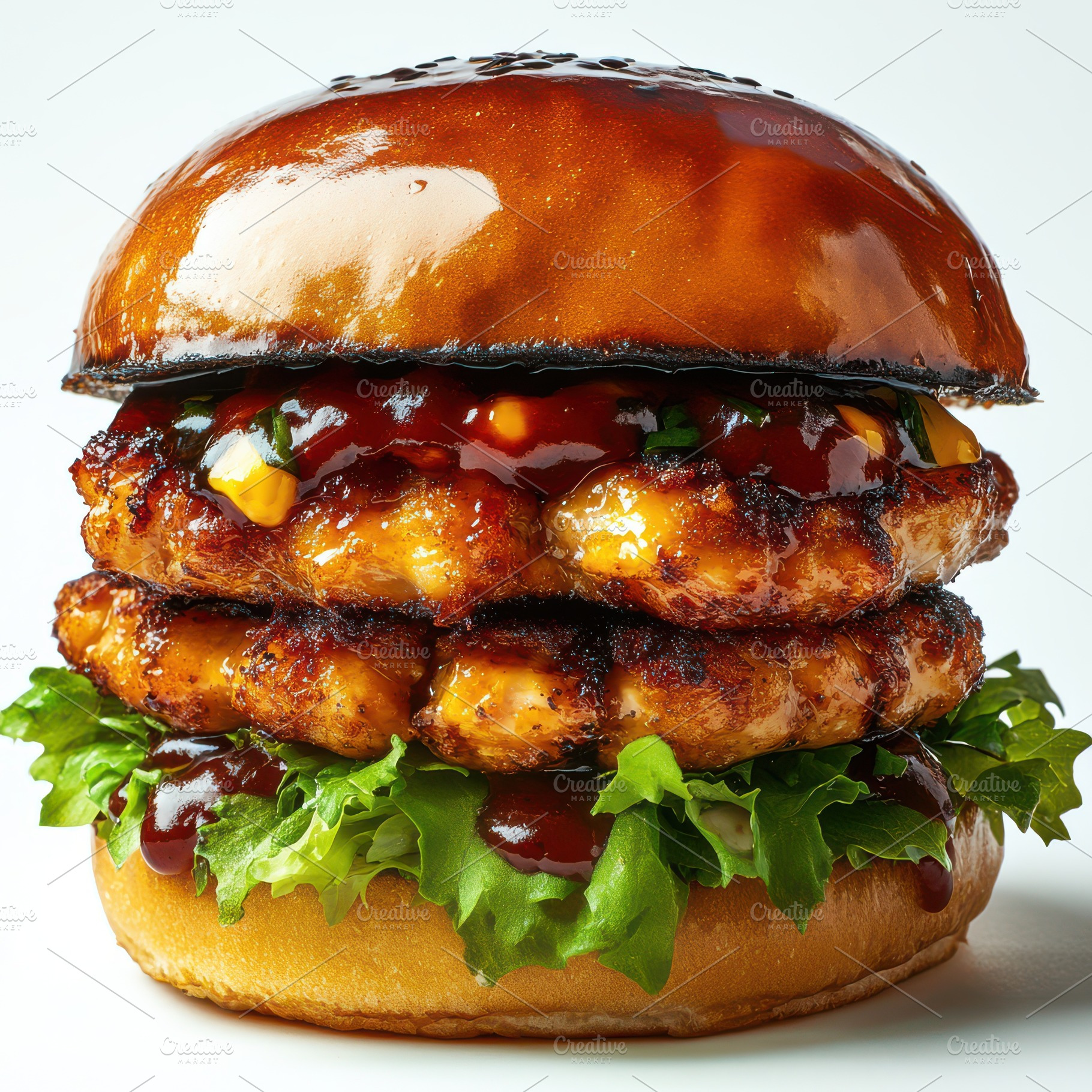 Delicious chicken burger with crispy, a Food & Drink Photo by Pixeness Studio