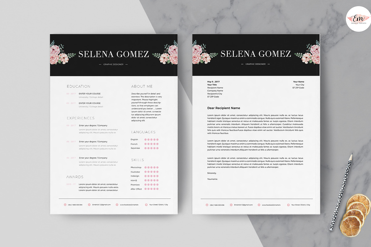 Floral 1 page Resume, a Resume Template by Emaholic Template (Photo 2 of 5)