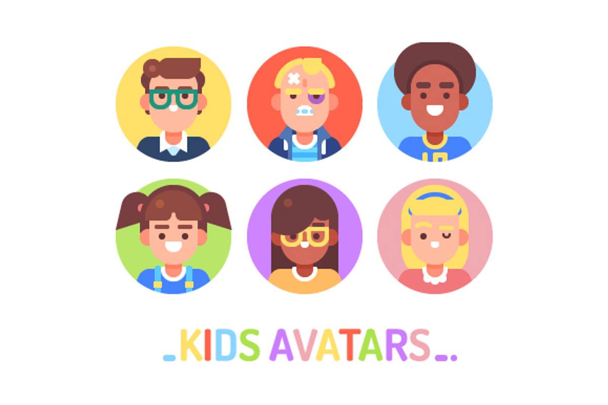 Kids Avatars on White, an Education Illustration by JulyPluto