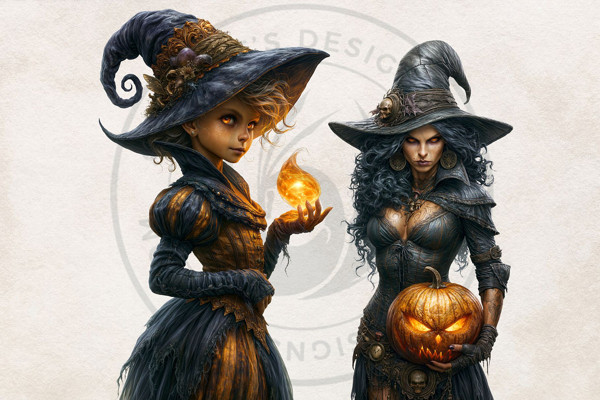 Dark Fantasy Halloween witches, a Seasonal Illustration by ThatsDesignArt (Photo 7 of 17)