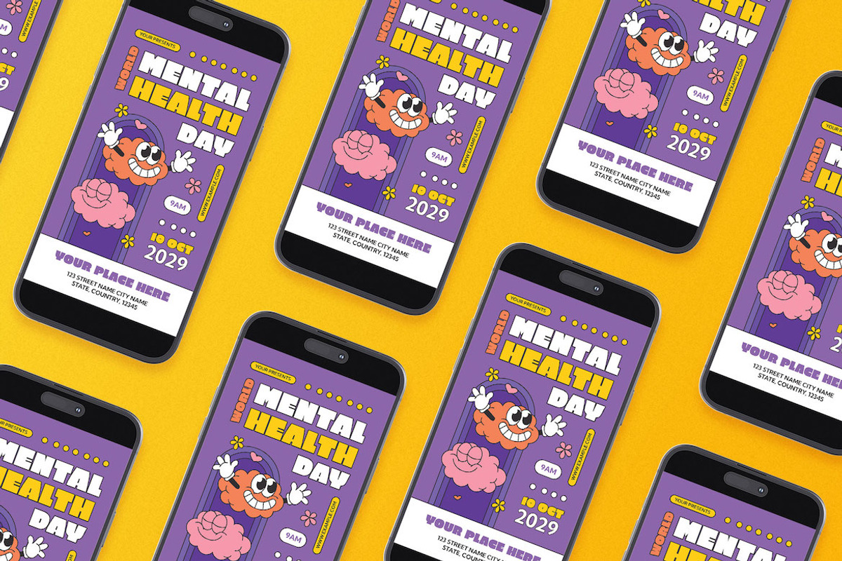 Retro Mental Health Day Flyer Set, a Flyer Template by Aiyari Graphic (Photo 2 of 3)