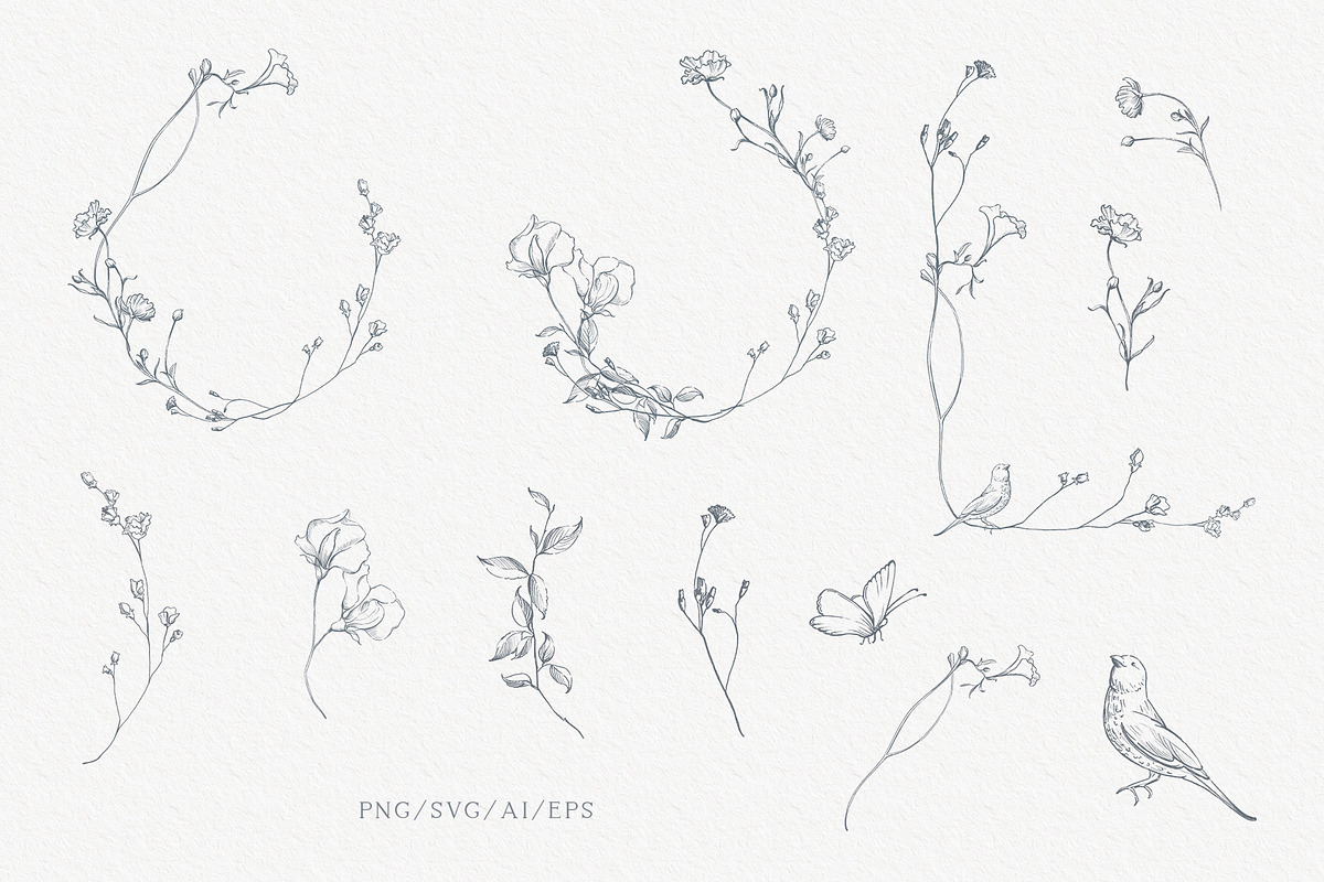 Fine line flower logo elements, an Object Illustration by Sensual Art (Photo 2 of 5)