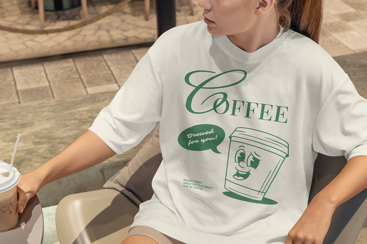 Retro Coffee Mascot T-Shirt Design, a Food Illustration by Vasya Kobelev (Photo 4 of 5)