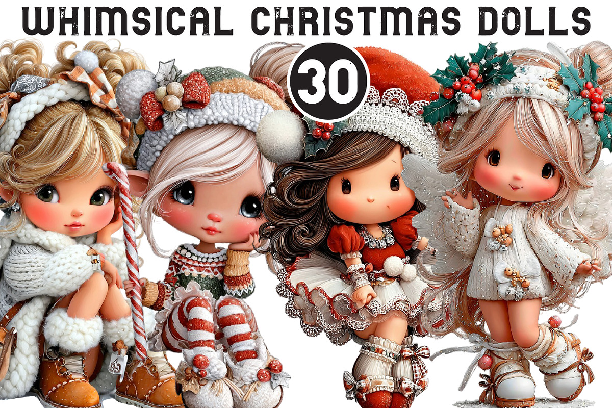 Whimsical Christmas Dolls Clipart, an Illustration by Black Bird Studio (Photo 1 of 6)