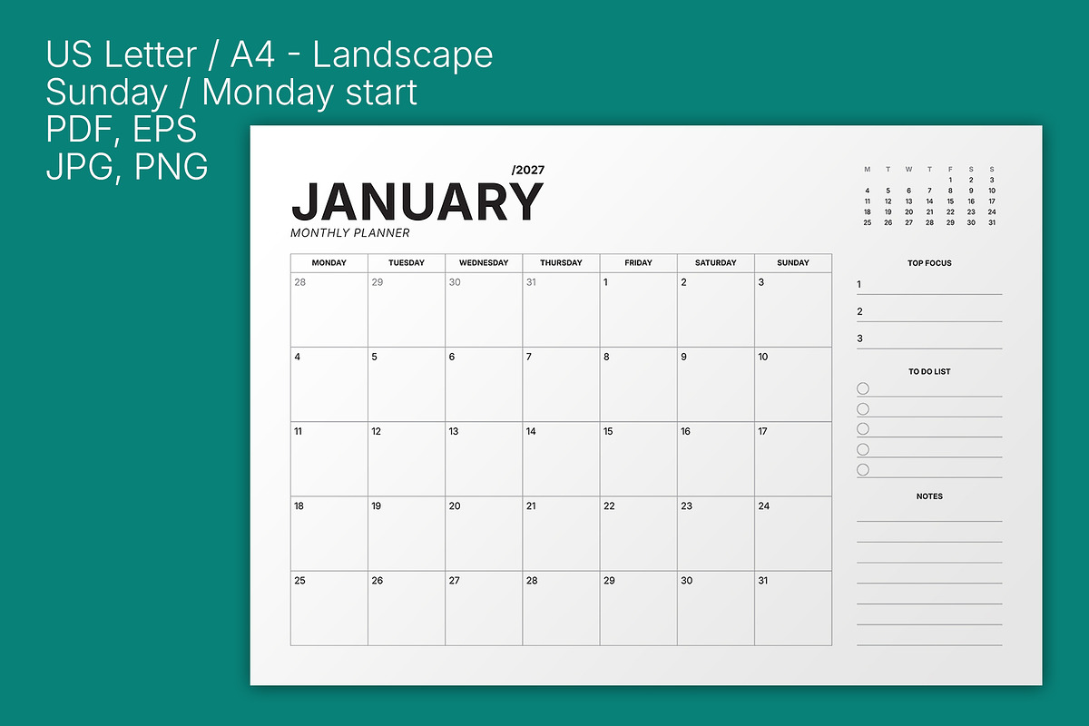 2027 Monthly Planner (MP049-27-Set), a Stationery Template by mikhailmorosin (Photo 5 of 8)