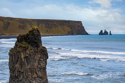 Picturesque autumn evening view to Reynisfjara ocean  black volc, a Nature Photo by YuriyB