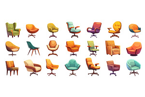 Chair cartoon set. Green orange, an Object Illustration by Stock-Smart-Start