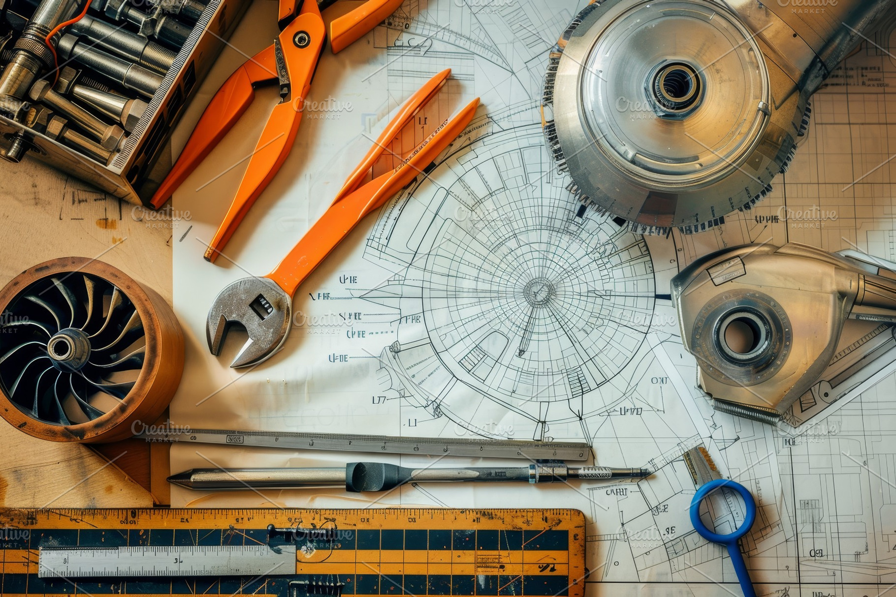 Various tools scattered on a workben, a Photo by Iftikhar Alam