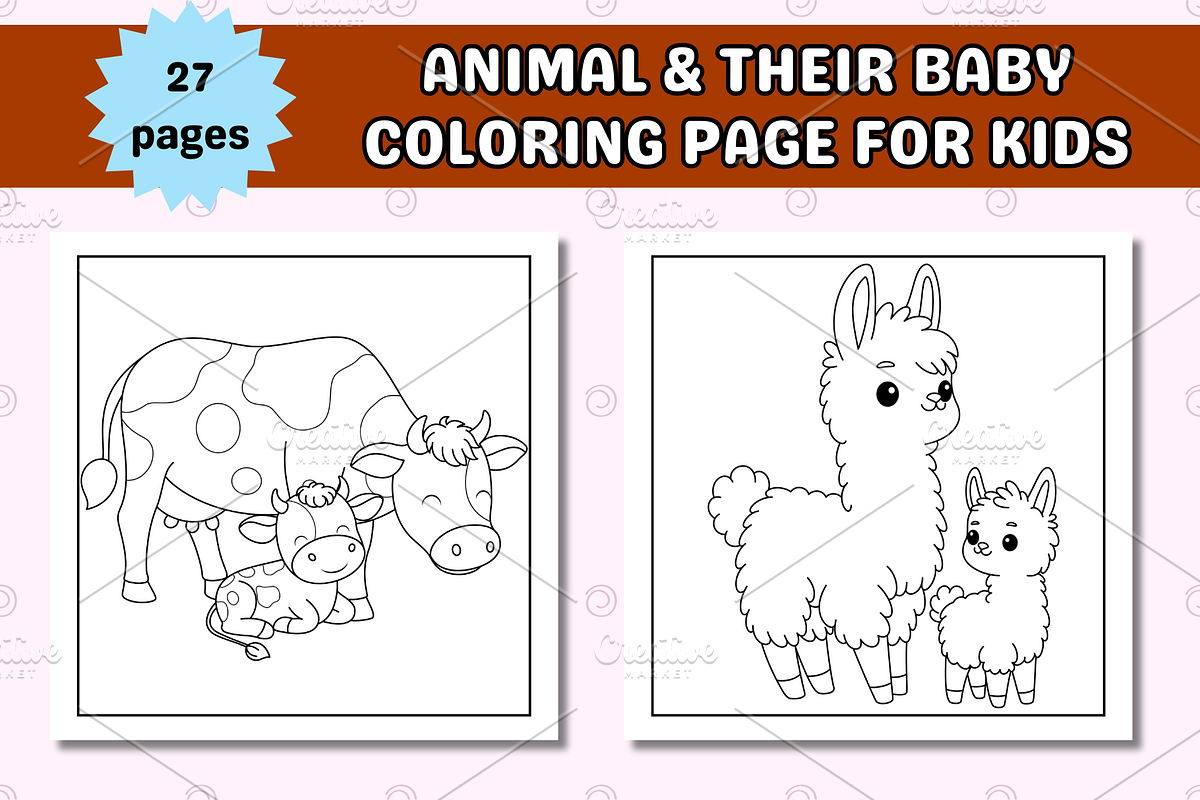 Animal & Their Baby Coloring Page, an Animal Illustration by Salaly (Photo 2 of 6)
