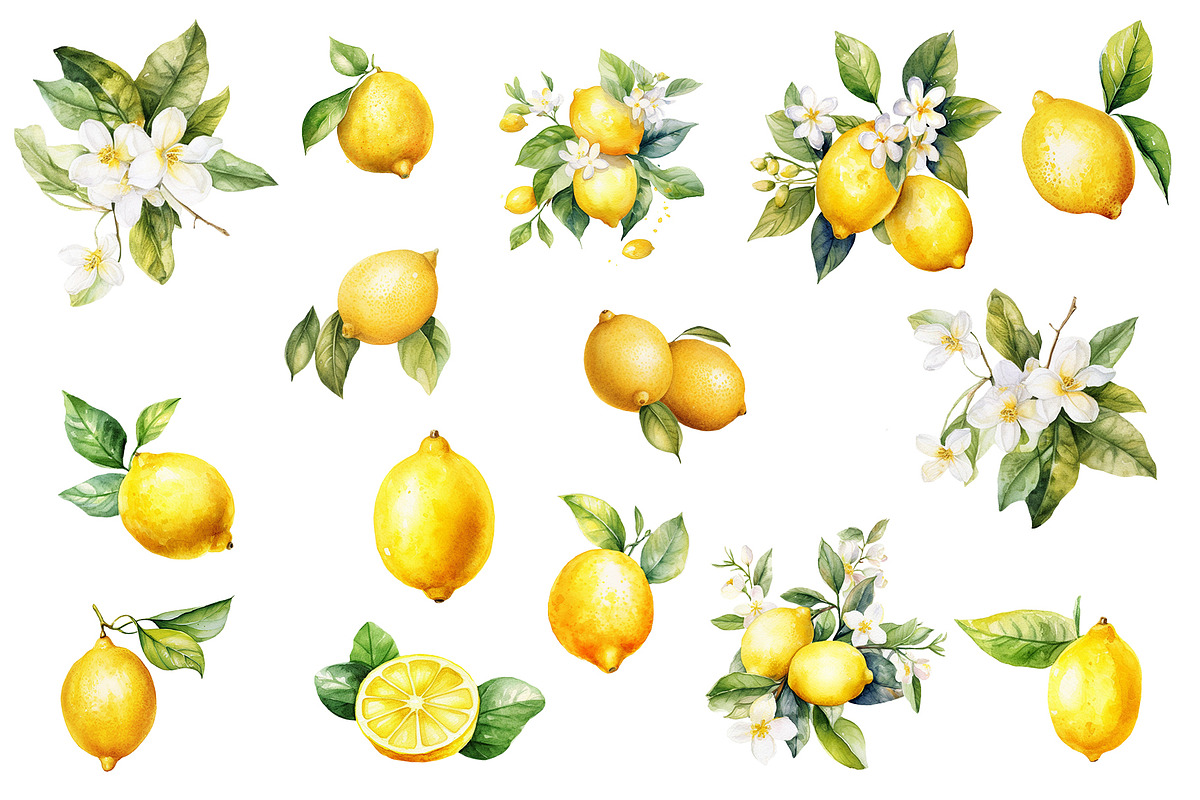 Watercolor Lemons Clipart, an Object Graphic by BonaDesigns (Photo 2 of 2)