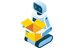Robot packing parcel vector icon, an Object Illustration by SiberianArt