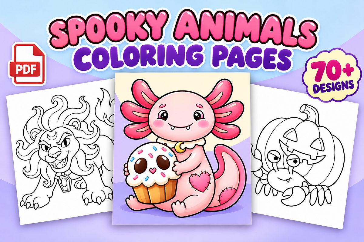 Spooky Animals Coloring Pages, an Animal Illustration by Inkivelle Studio (Photo 1 of 3)