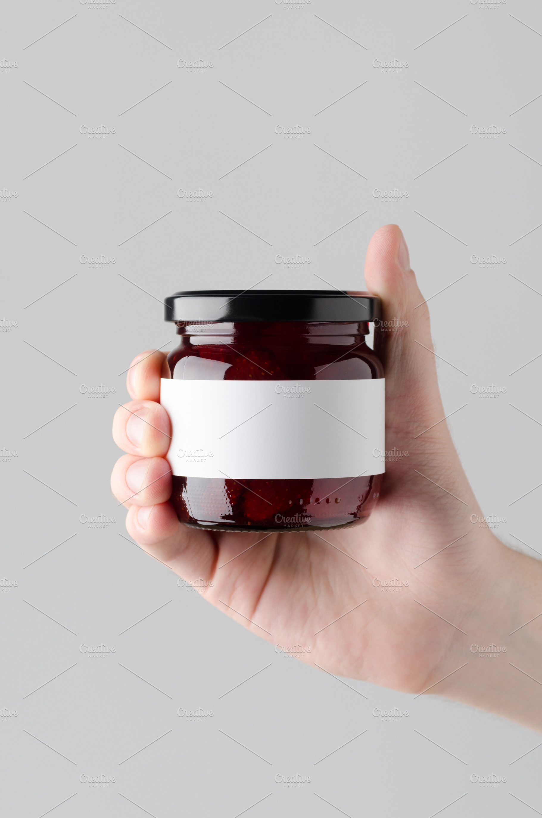 Strawberry jam jar mockup JPEG, a Food & Drink Photo by Shablon