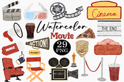 Watercolor Movie Clipart Set, an Illustration by CropUp Creative (Thumbnail 1 of 4)